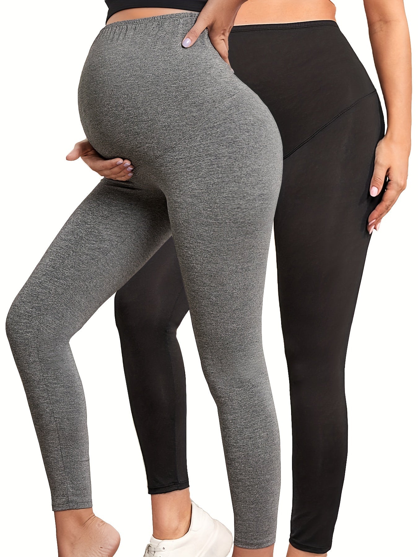 2 sztuki Legginsy ciążowe Slim Fit Wysoki Stan Sportowe