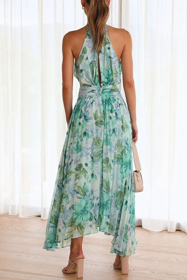 Angel™ | Kwiatowy Halter Plisowana Maxi Sukienka