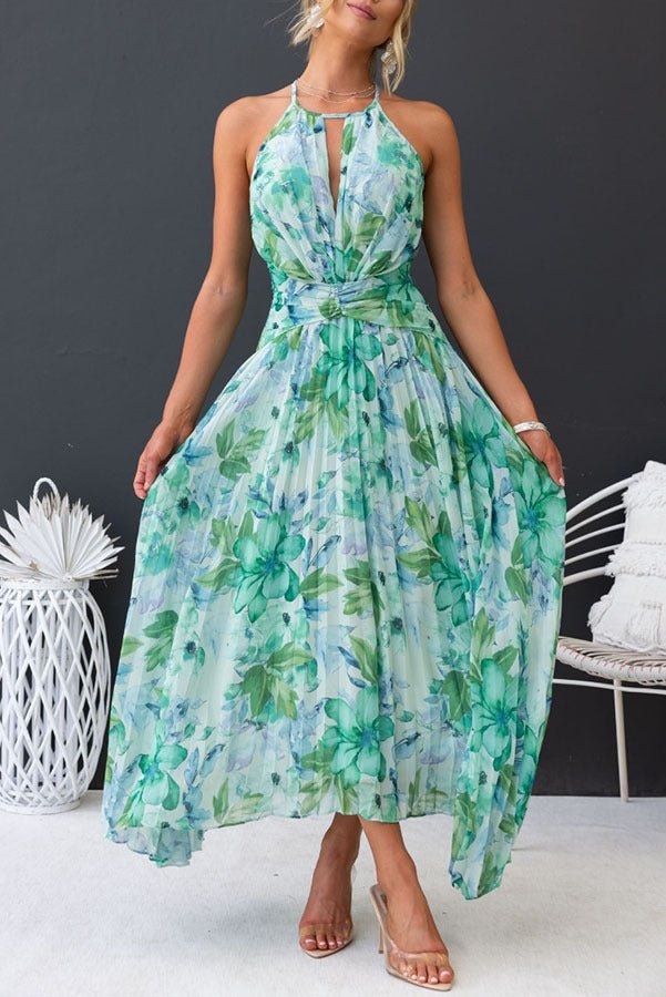 Angel™ | Kwiatowy Halter Plisowana Maxi Sukienka