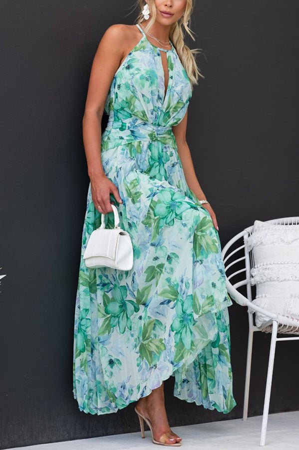 Angel™ | Kwiatowy Halter Plisowana Maxi Sukienka
